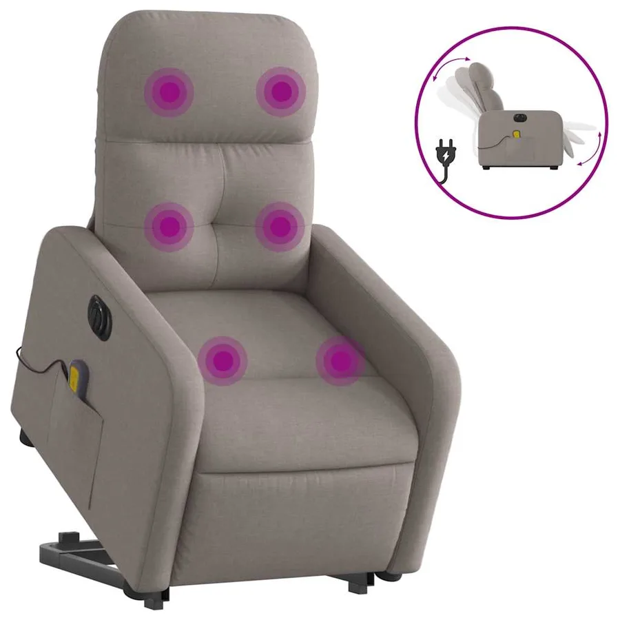 Fauteuil inclinable de massage électrique Taupe Tissu - 2