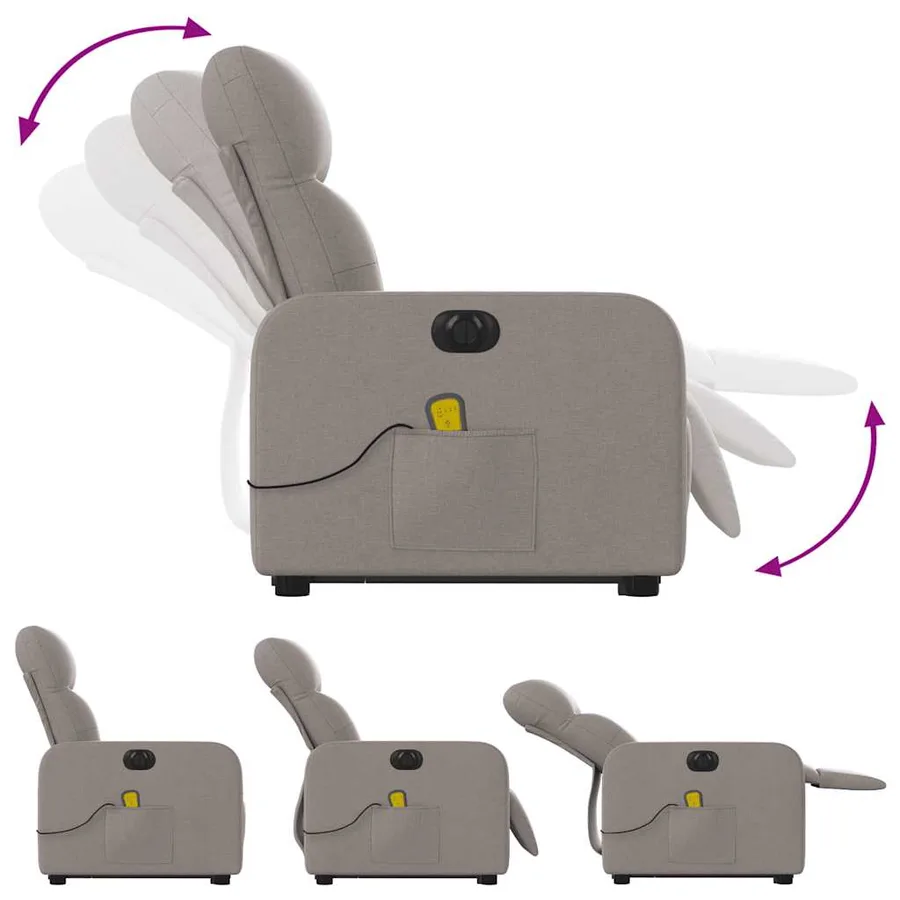 Fauteuil inclinable de massage électrique Taupe Tissu - 7