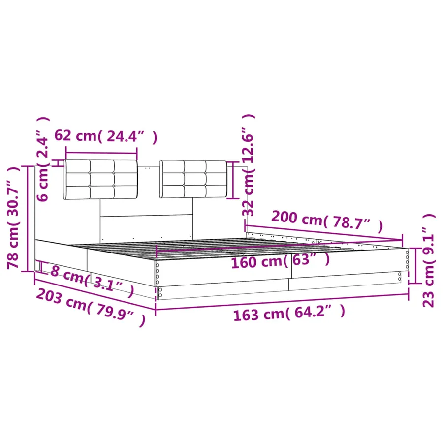 Cadre de lit avec LED sans matelas sonoma gris 160x200 cm - 14