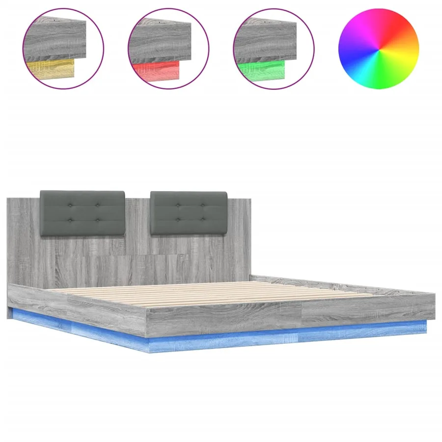 Cadre de lit avec LED sans matelas sonoma gris 160x200 cm - 2