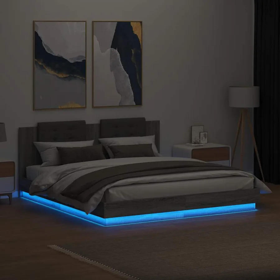 Cadre de lit avec LED sans matelas sonoma gris 160x200 cm - 4