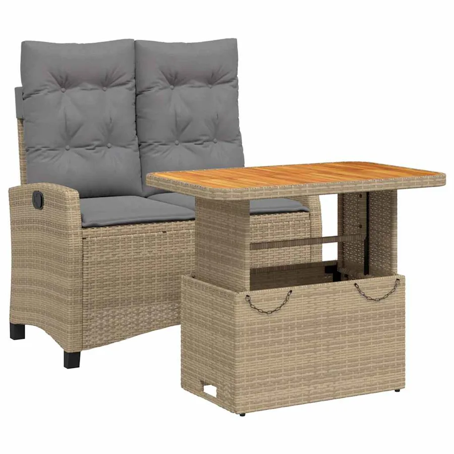 Ensemble à manger de jardin et coussins 2 pcs beige poly rotin - 2