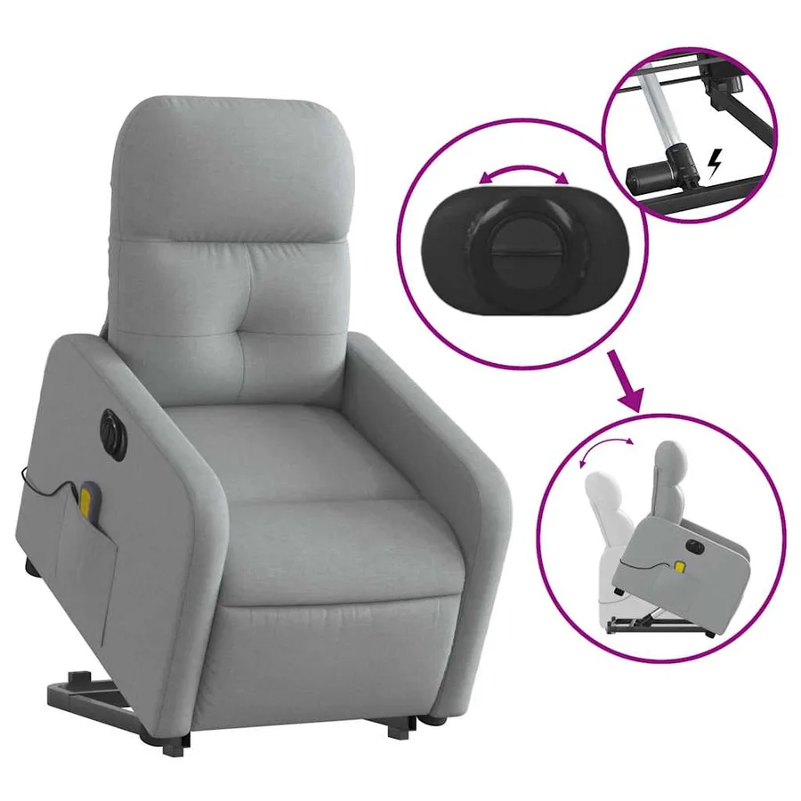 Fauteuil inclinable de massage électrique Gris clair Tissu - 11