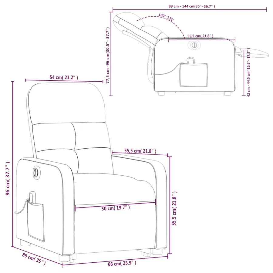 Fauteuil inclinable de massage électrique Gris clair Tissu - 17