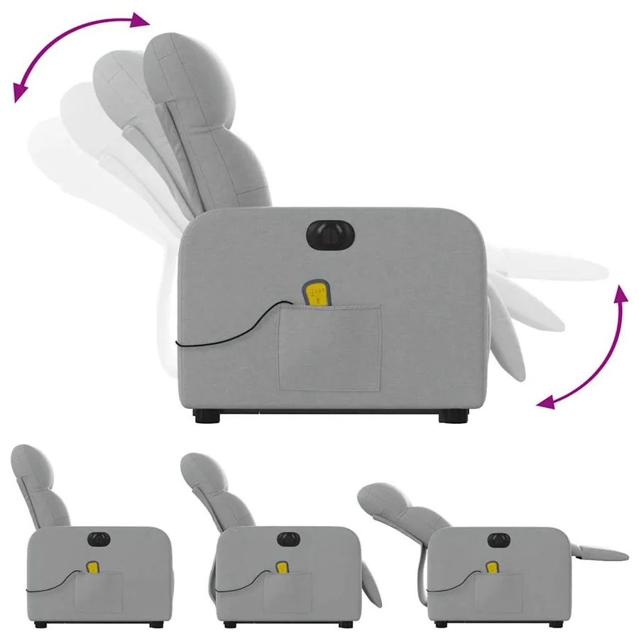 Fauteuil inclinable de massage électrique Gris clair Tissu - 7