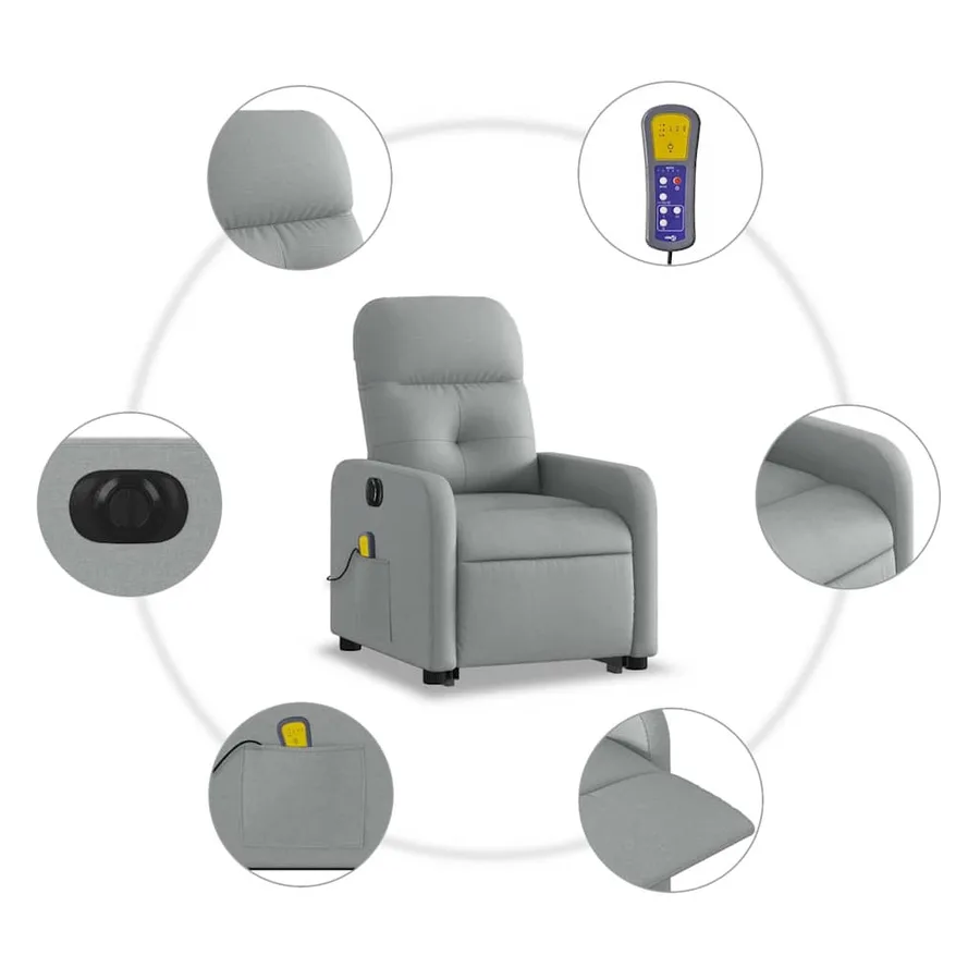 Fauteuil inclinable de massage électrique Gris clair Tissu - 8