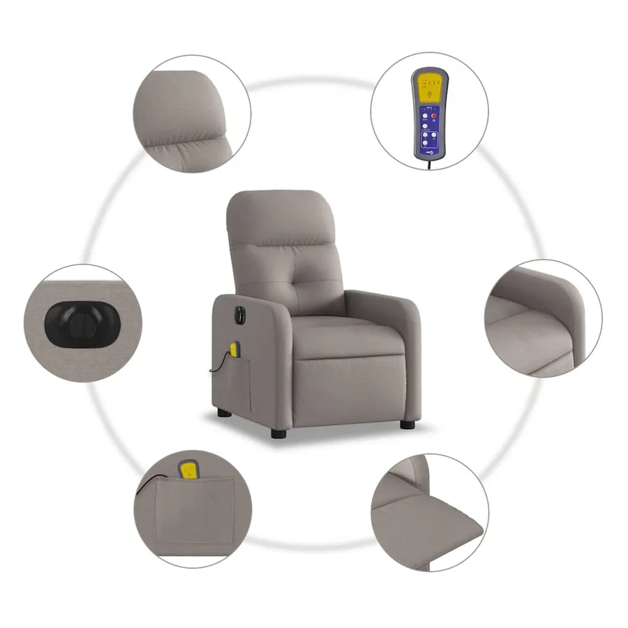 Fauteuil de massage inclinable électrique Taupe Tissu - 8