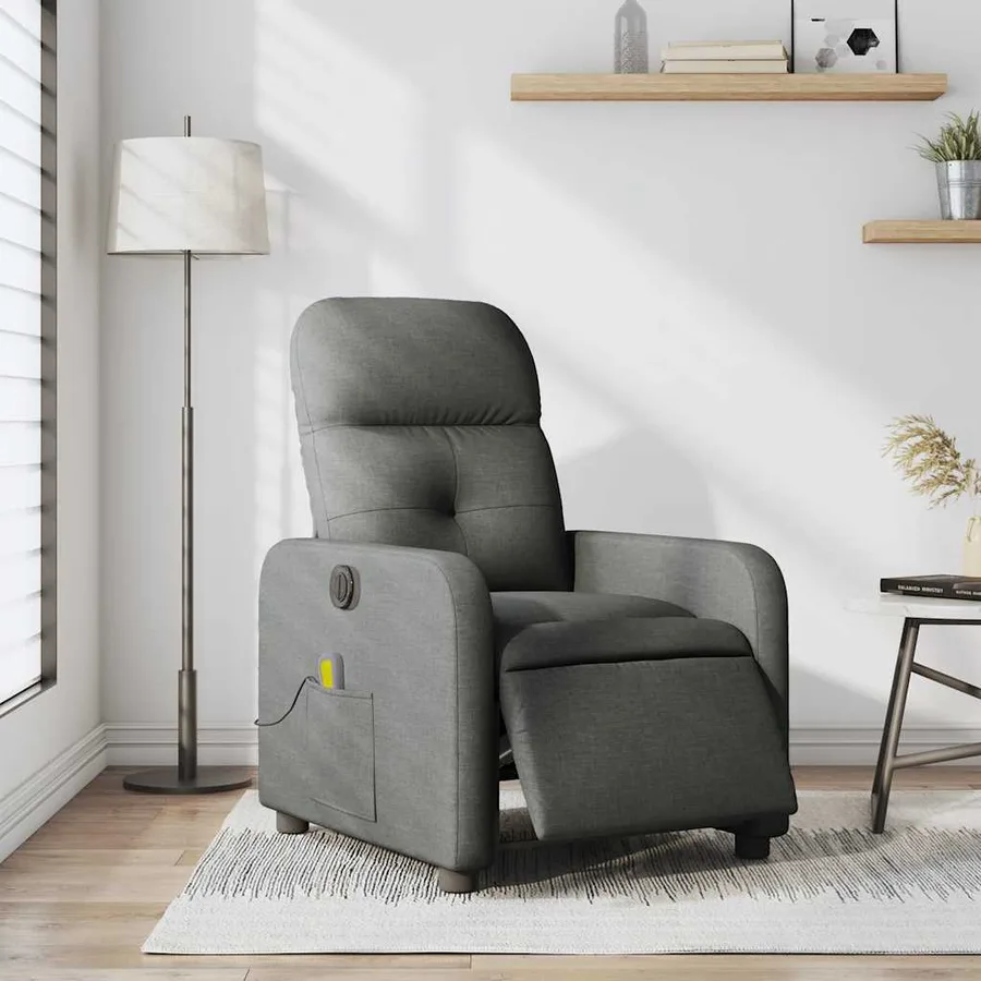 Fauteuil inclinable de massage électrique gris foncé tissu - 15