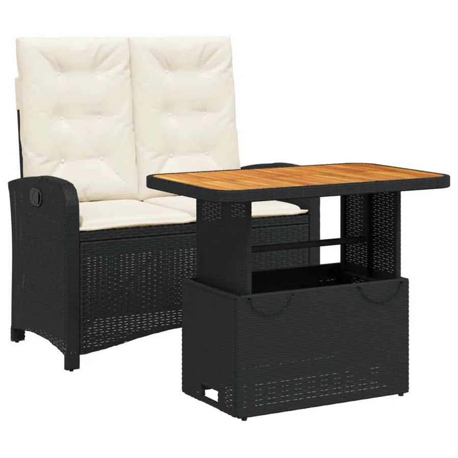 Ensemble à manger de jardin coussins 2pcs noir résine tressée - 2