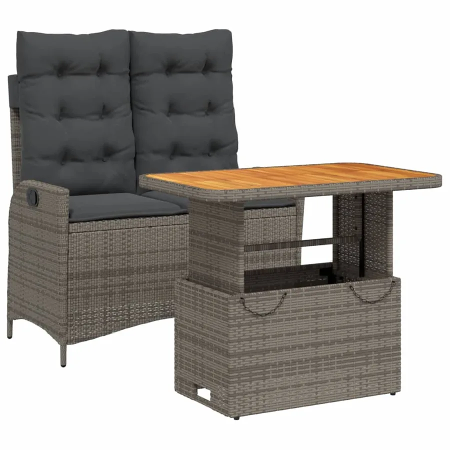 Ensemble à manger de jardin et coussins 2 pcs gris rotin - 2
