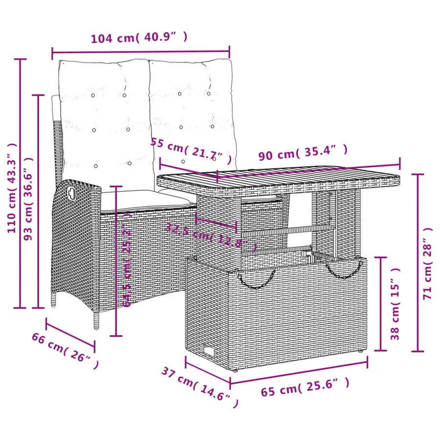 Ensemble à manger de jardin et coussins 2 pcs gris rotin - 8
