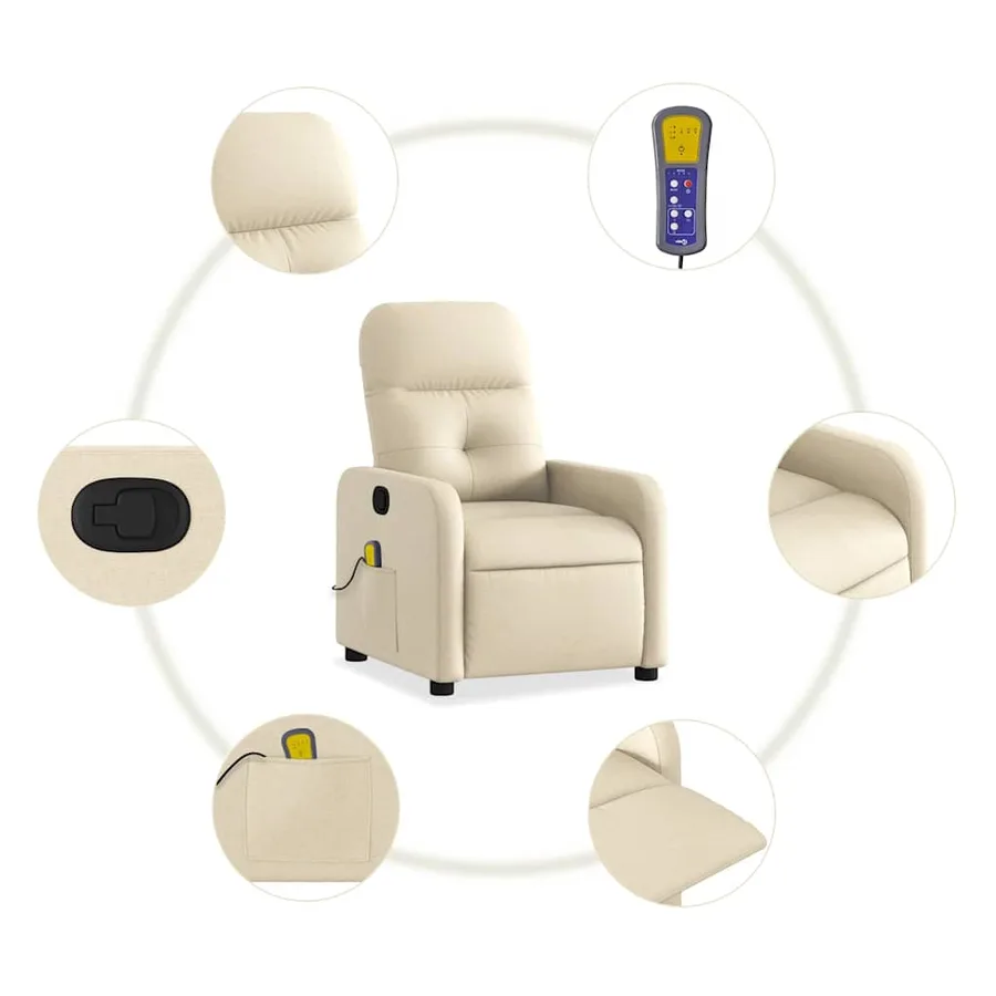 Fauteuil de massage inclinable Crème Tissu - 6