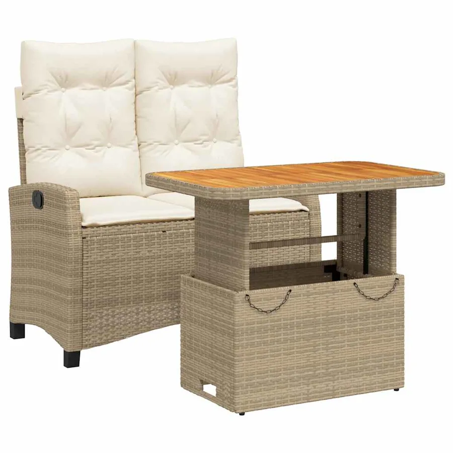 Ensemble à manger de jardin et coussins 2 pcs beige poly rotin - 2