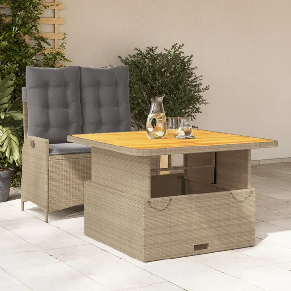 Ensemble à manger de jardin et coussins 2 pcs beige poly rotin