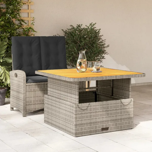 Ensemble à manger de jardin et coussins 2 pcs gris rotin