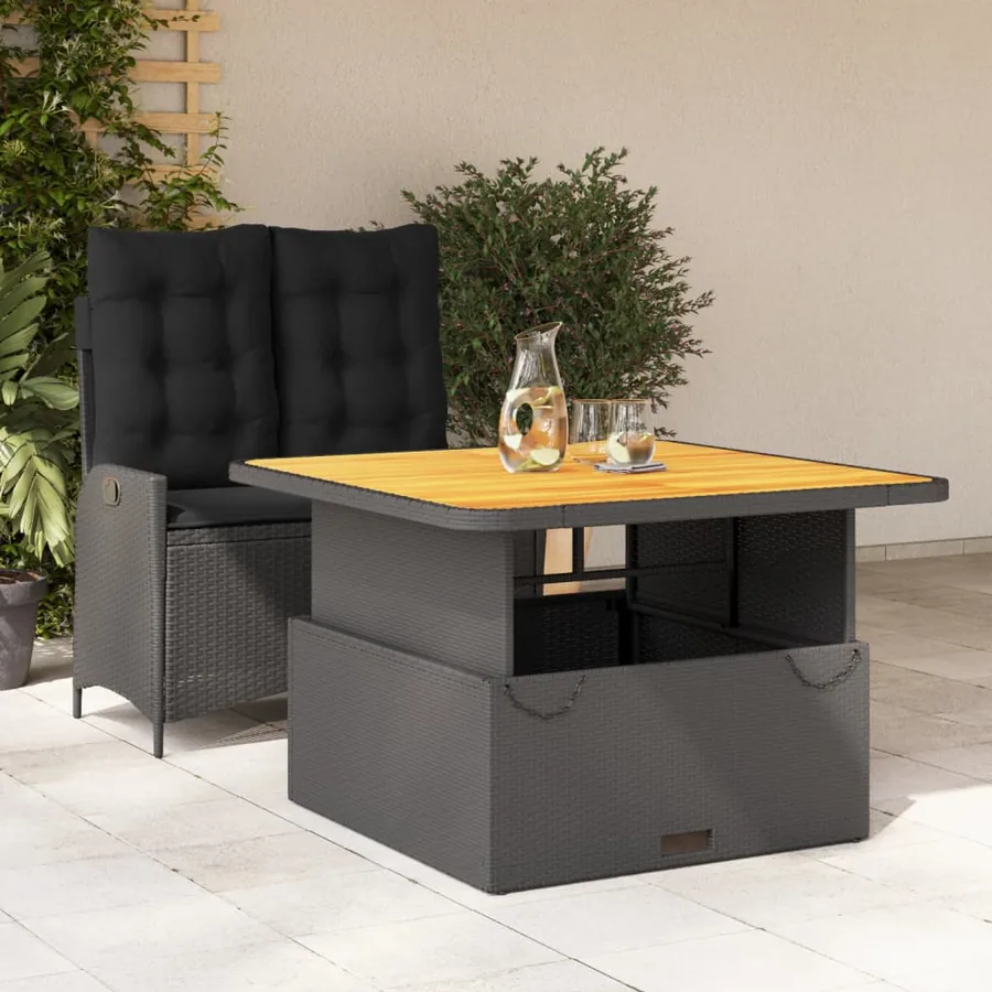 Ensemble à manger de jardin coussins 2pcs noir résine tressée