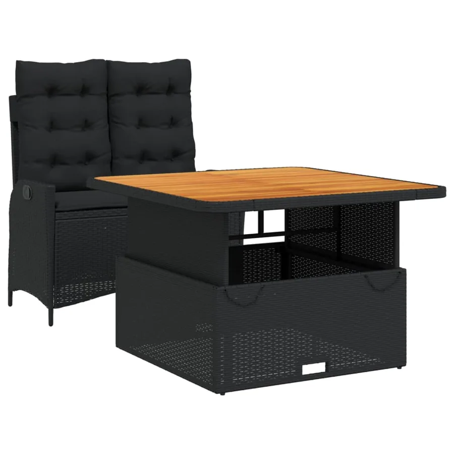 Ensemble à manger de jardin coussins 2pcs noir résine tressée - 2