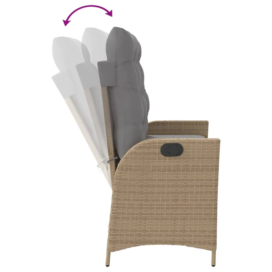 Banc inclinable de jardin avec coussins beige résine tressée - 6