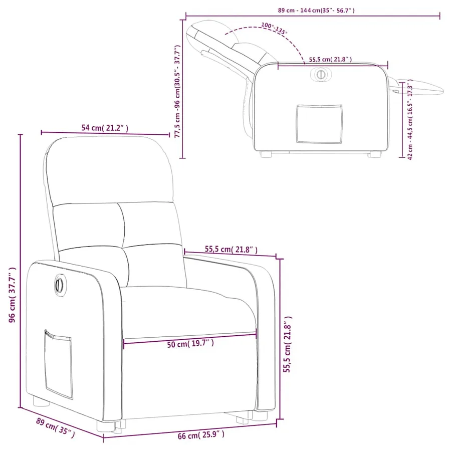 Fauteuil inclinable électrique taupe tissu - 17