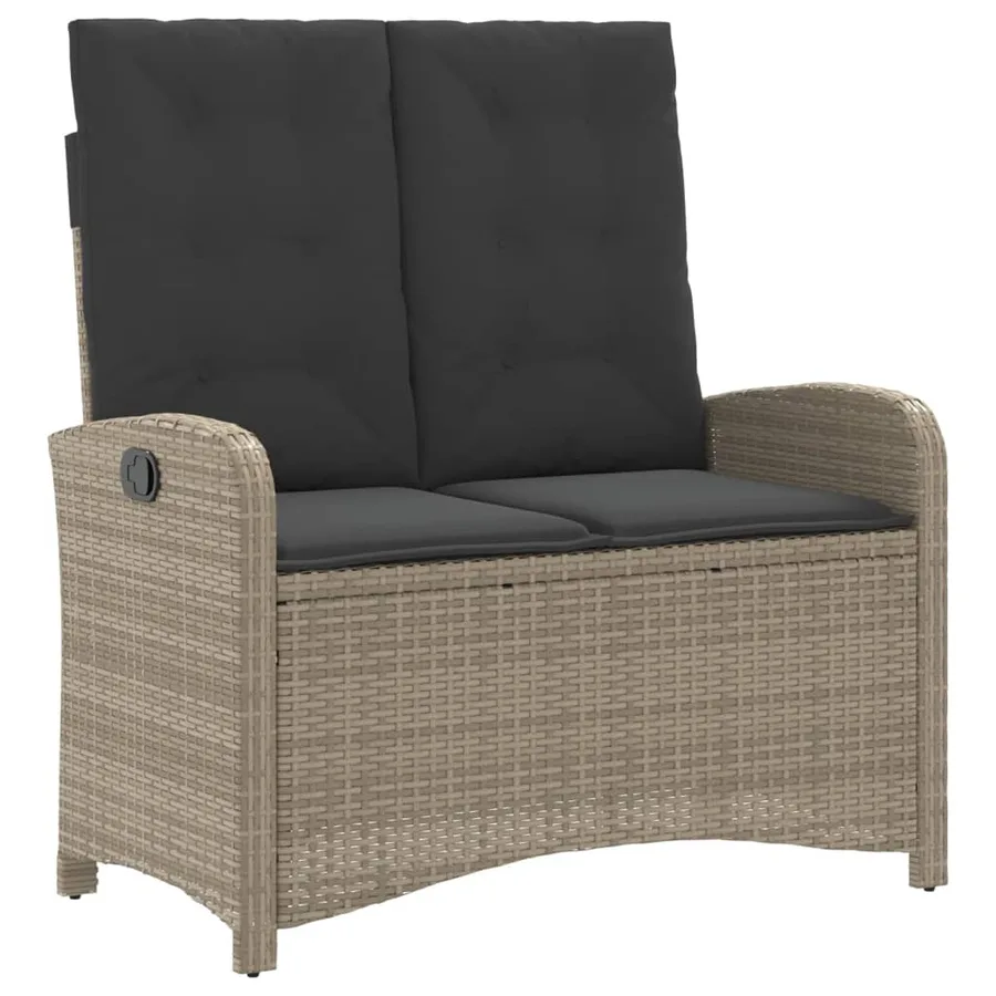 Banc inclinable de jardin et coussins gris clair résine tressée - 2