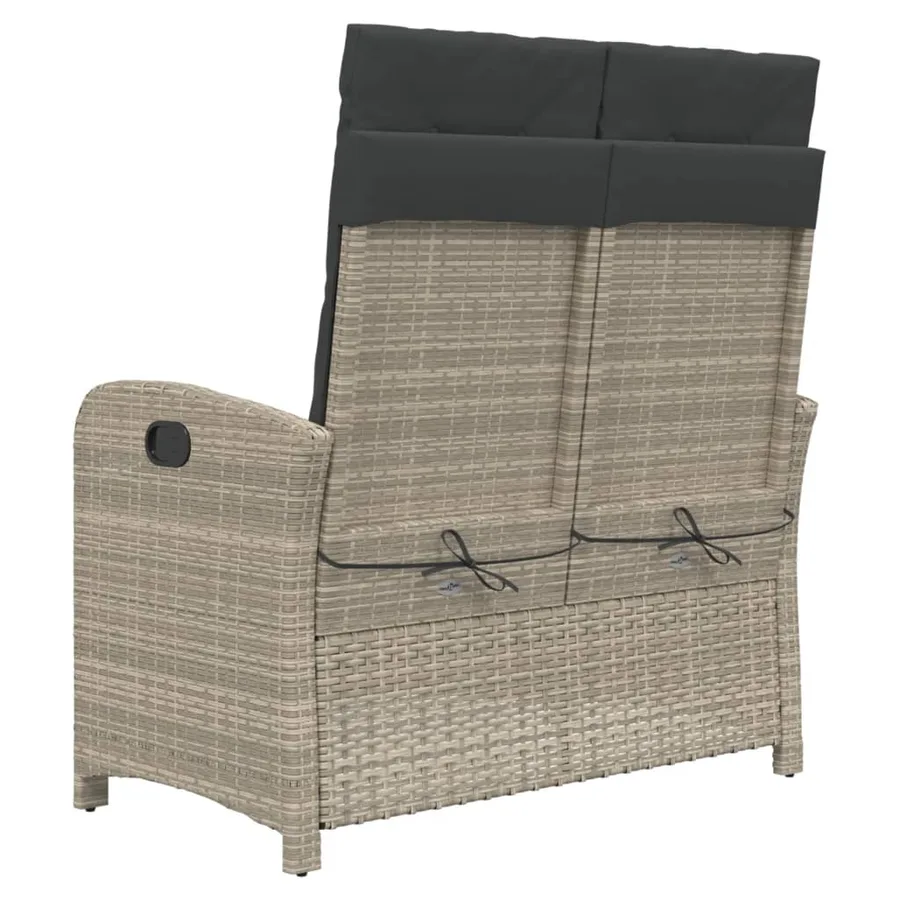 Banc inclinable de jardin et coussins gris clair résine tressée - 5