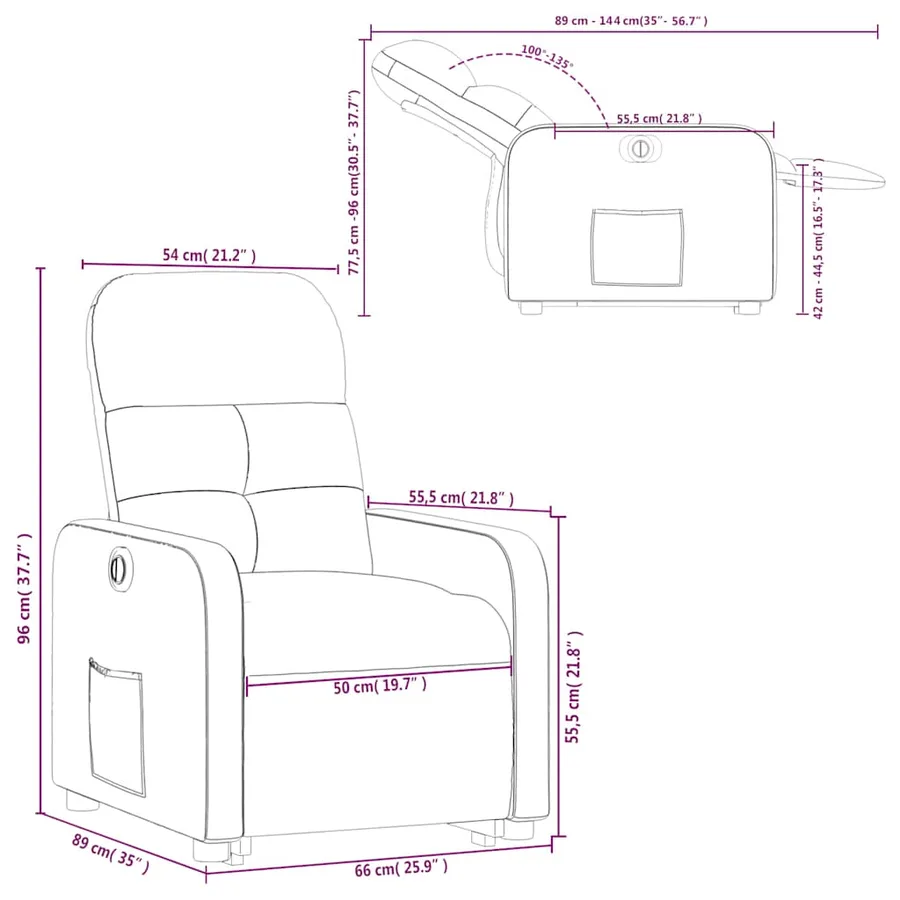 Fauteuil inclinable électrique noir tissu - 17