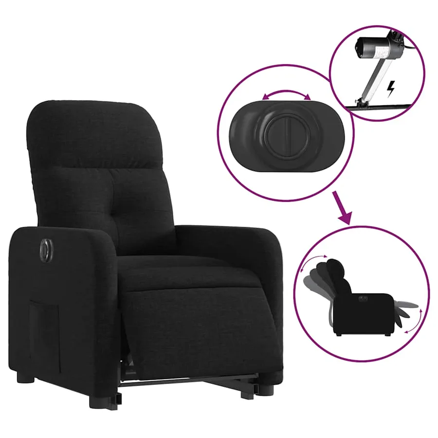Fauteuil inclinable électrique noir tissu - 6