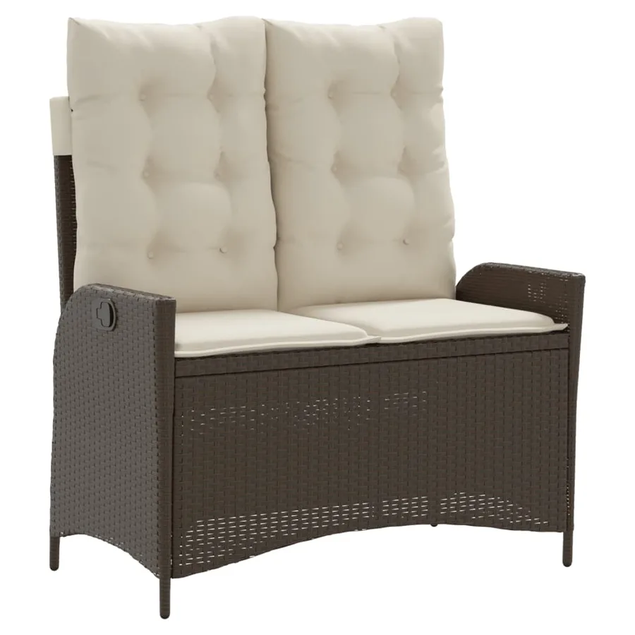 Banc inclinable de jardin avec coussins marron résine tressée - 2