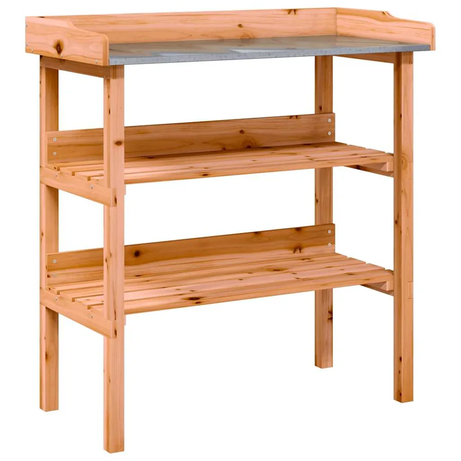 Table à plantes avec étagères marron 78x38x82,5cm bois de sapin - 2