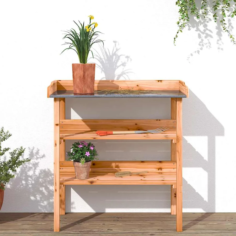 Table à plantes avec étagères marron 78x38x82,5cm bois de sapin - 3