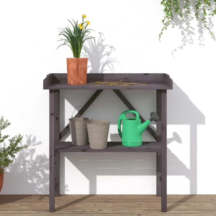 Table à plantes avec étagère gris 78x38x82,5 cm bois de sapin - 3