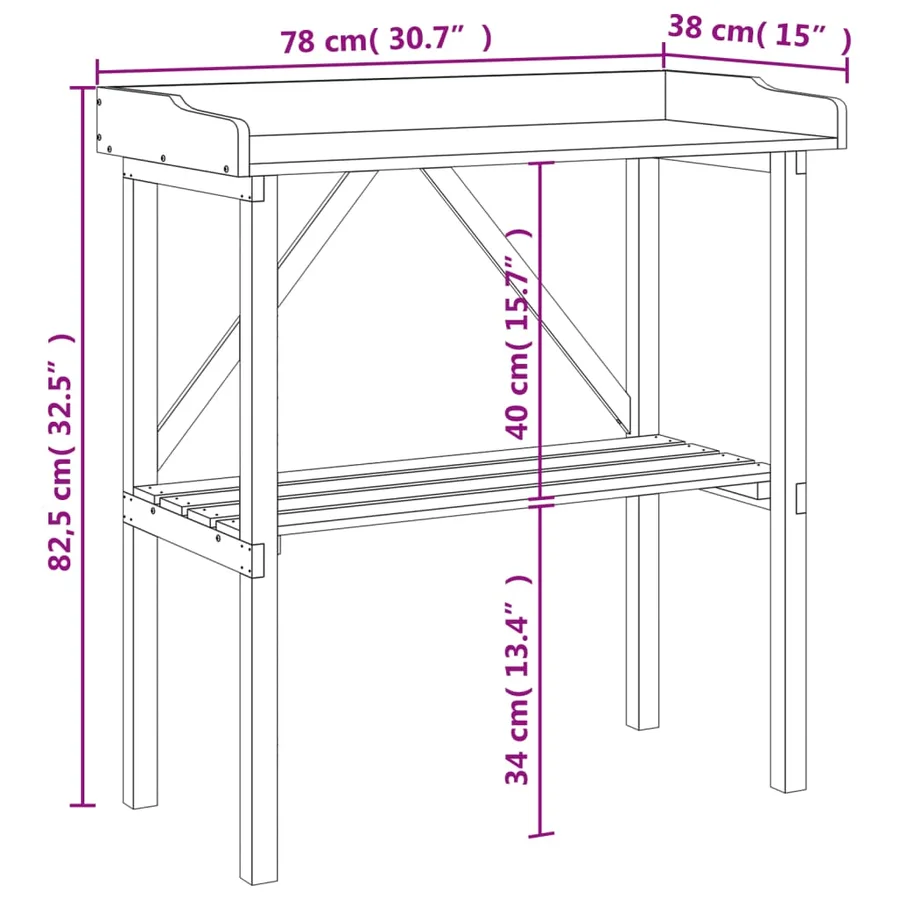 Table à plantes avec étagère gris 78x38x82,5 cm bois de sapin - 9