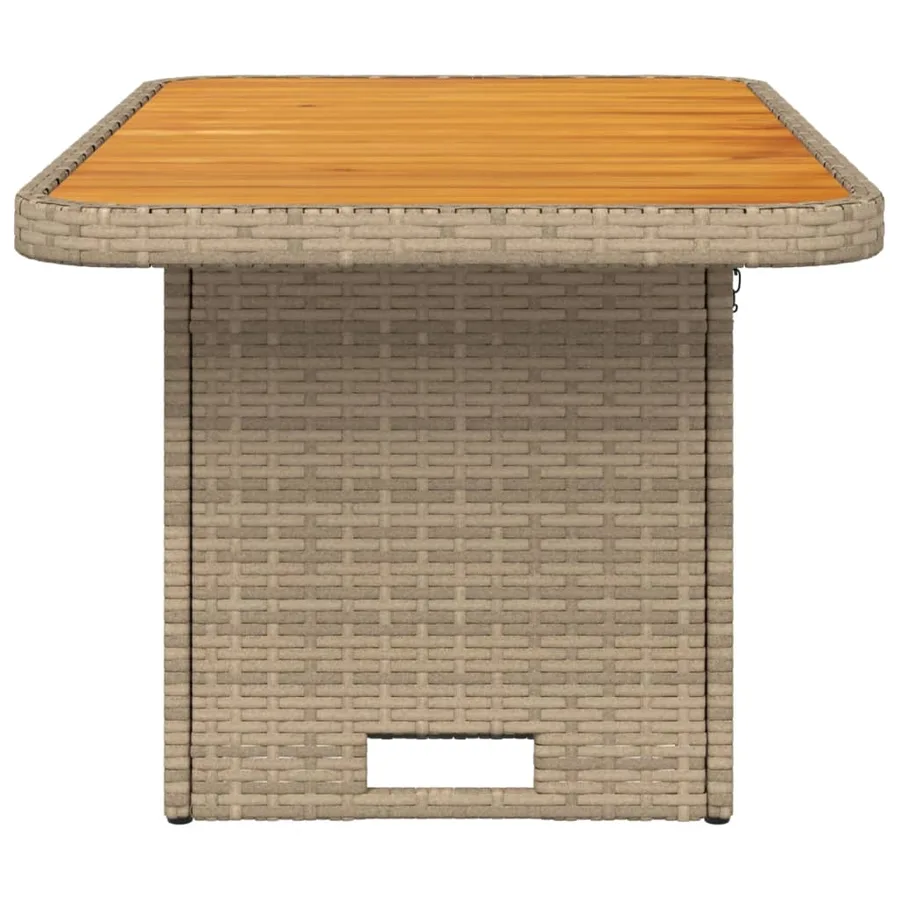 Table de jardin beige 90x55x71 cm résine tressée et bois acacia - 6