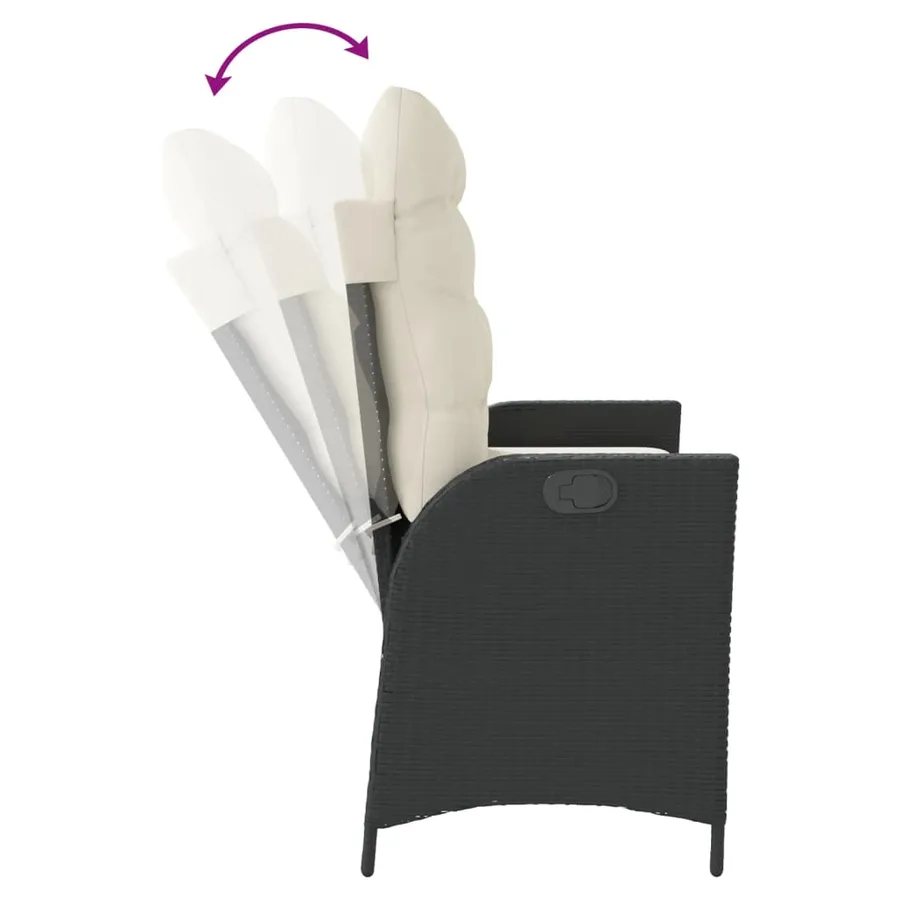 Banc inclinable de jardin avec coussins noir résine tressée - 6