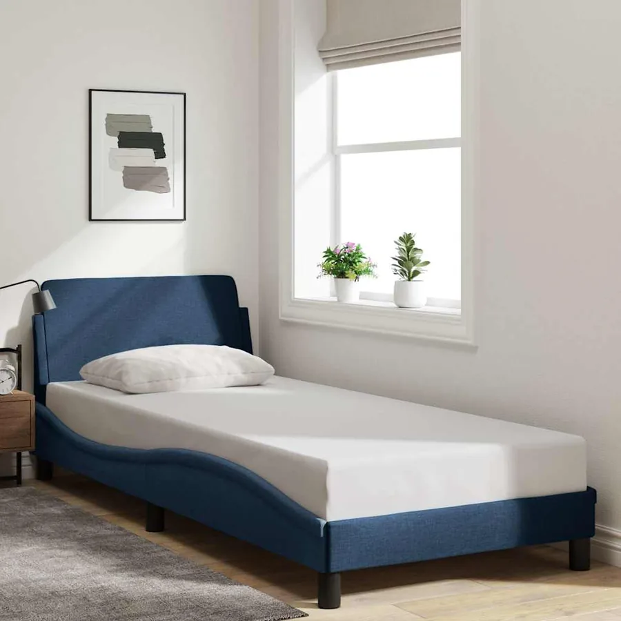 Cadre de lit avec tête de lit Dover bleu 90x190 cm tissu