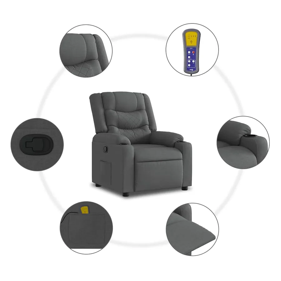 Fauteuil de massage inclinable Gris foncé Tissu - 6