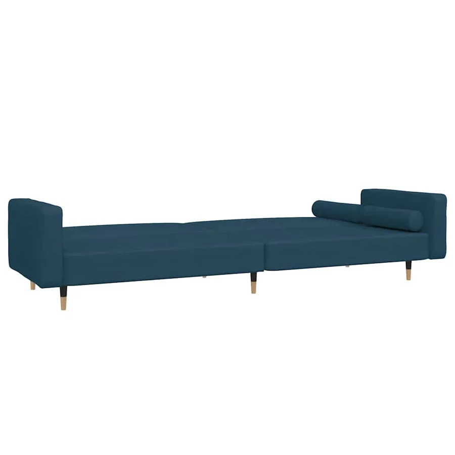 Canapé-lit à 2 places avec deux oreillers bleu velours - 6