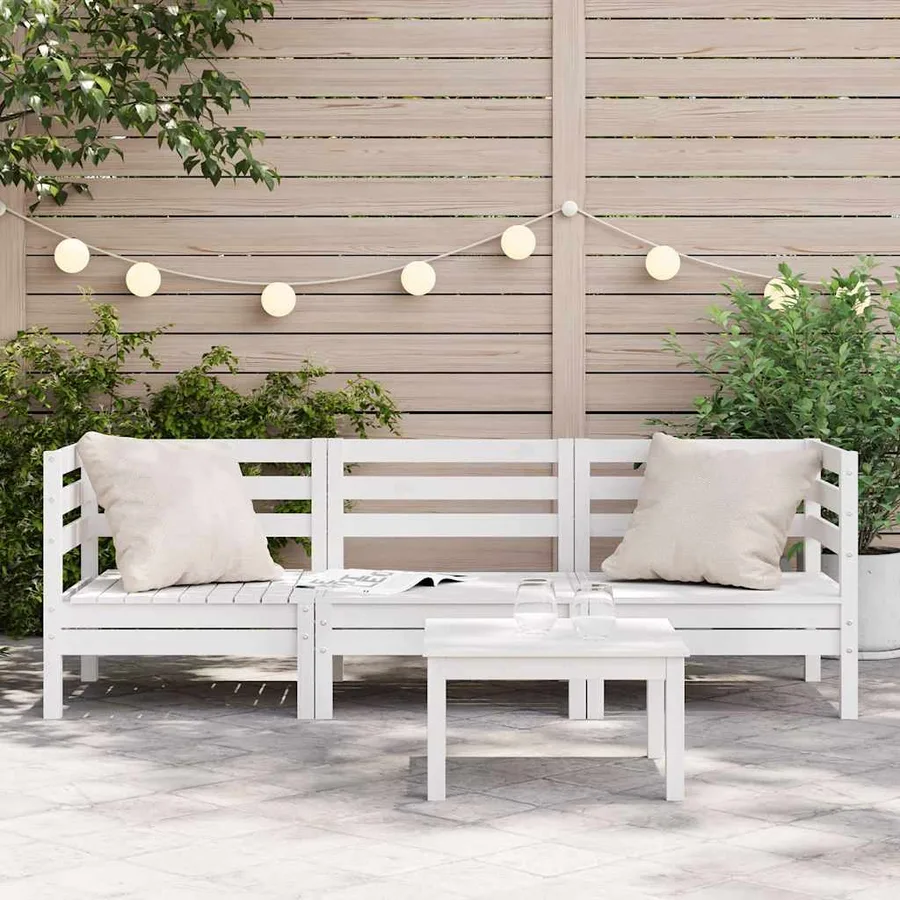 Canapé de jardin 3 places blanc bois de pin massif - 3
