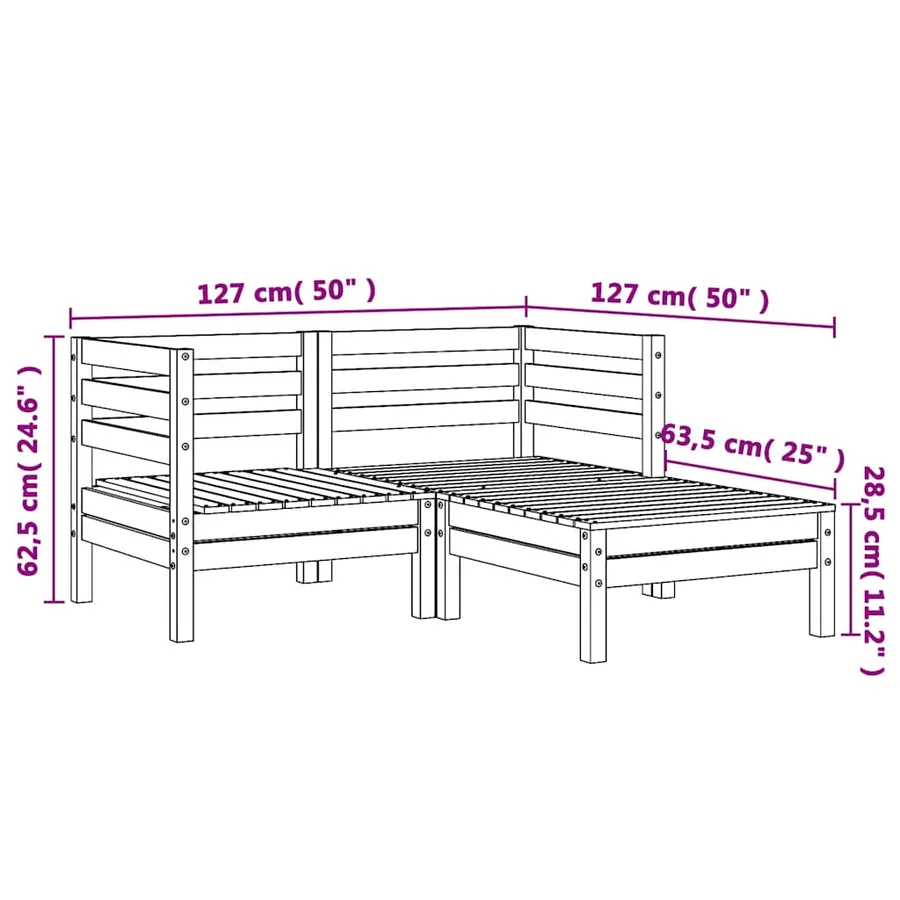 Canapé de jardin 2 places avec repose-pieds bois pin imprégné - 10