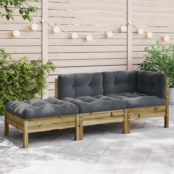 Canapé de jardin avec coussins et repose-pied 3 places