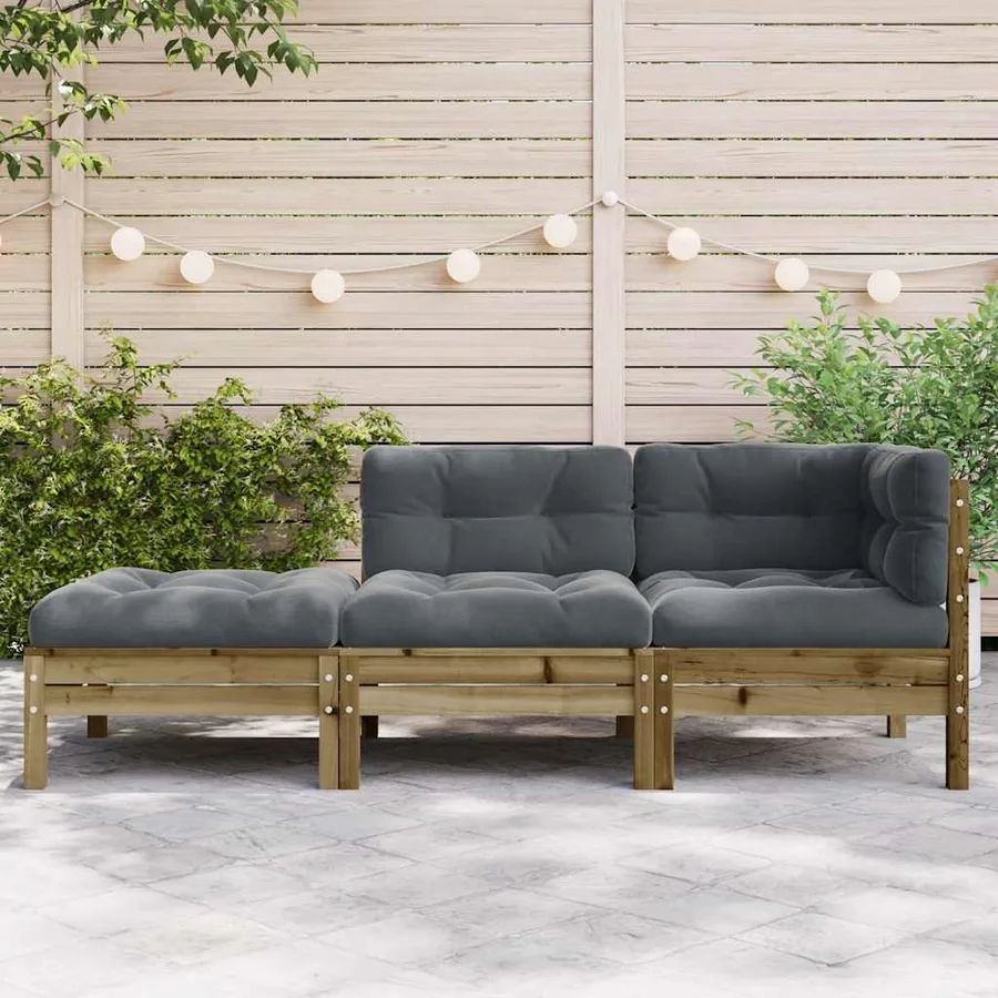 Canapé de jardin avec coussins et repose-pied 3 places - 3