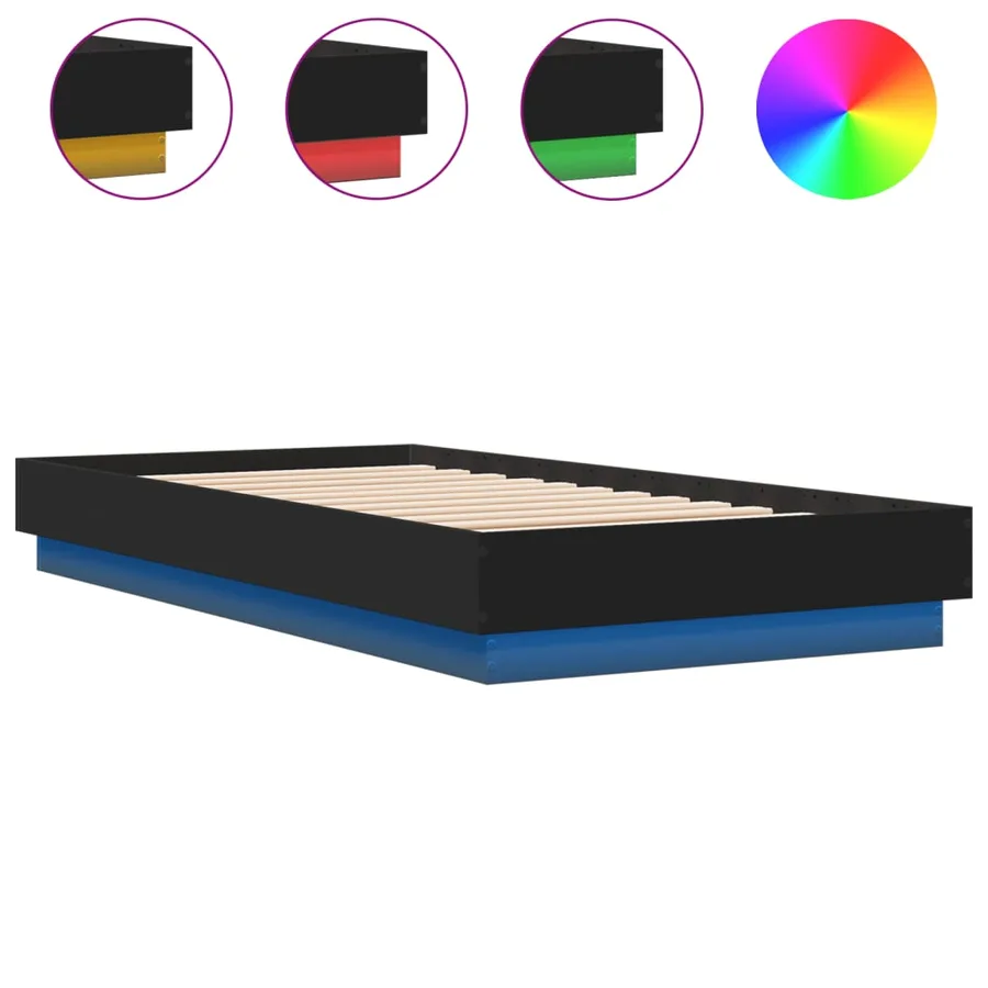 Cadre de lit sans matelas avec lumières LED noir 75x190 cm - 2