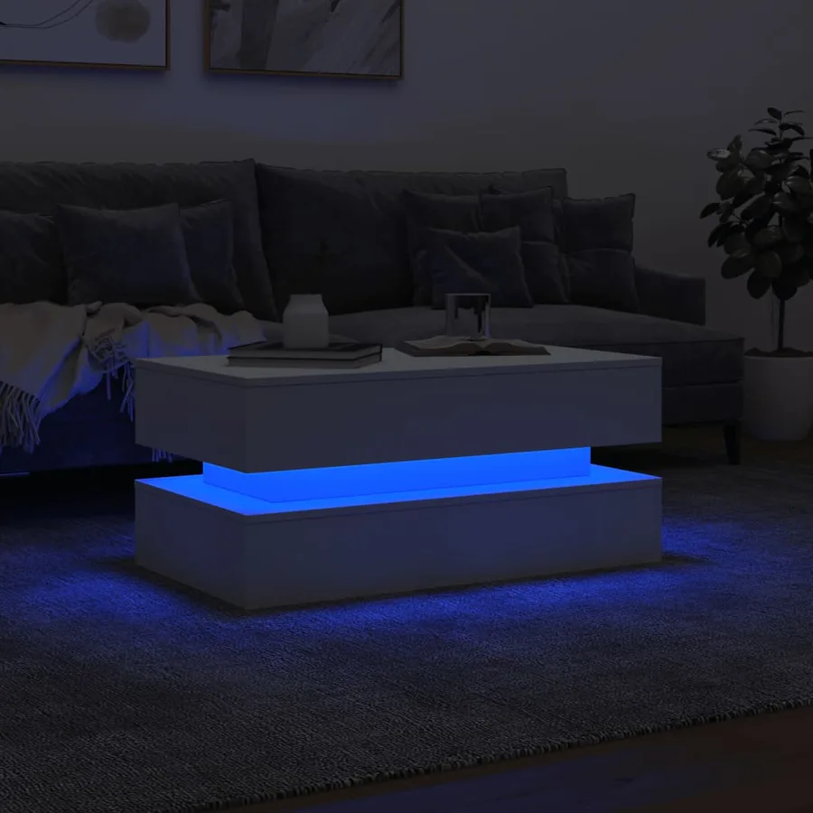Table basse avec lumières LED blanc 90x50x40 cm - 5