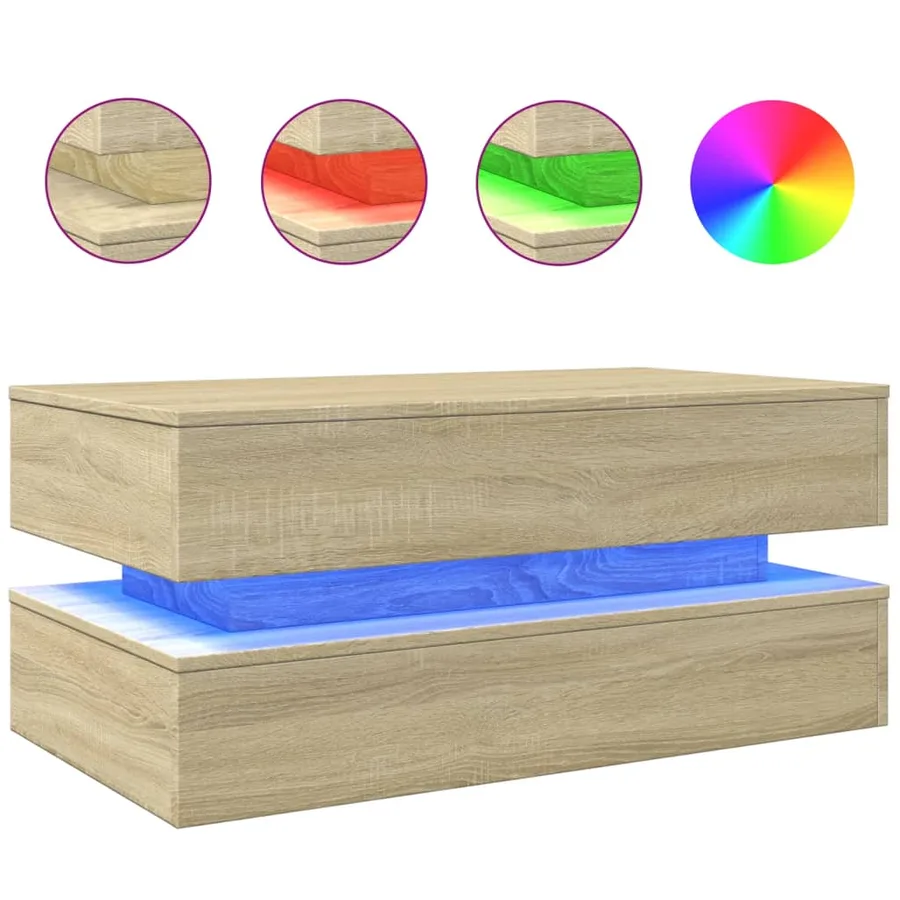 Table basse avec lumières LED chêne sonoma 90x50x40 cm - 2