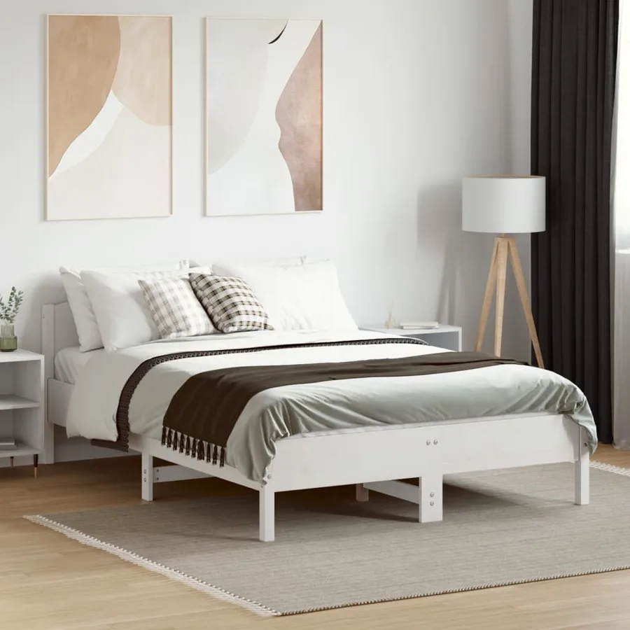 Cadre de lit sans matelas blanc 120x190 cm bois de pin massif - 3