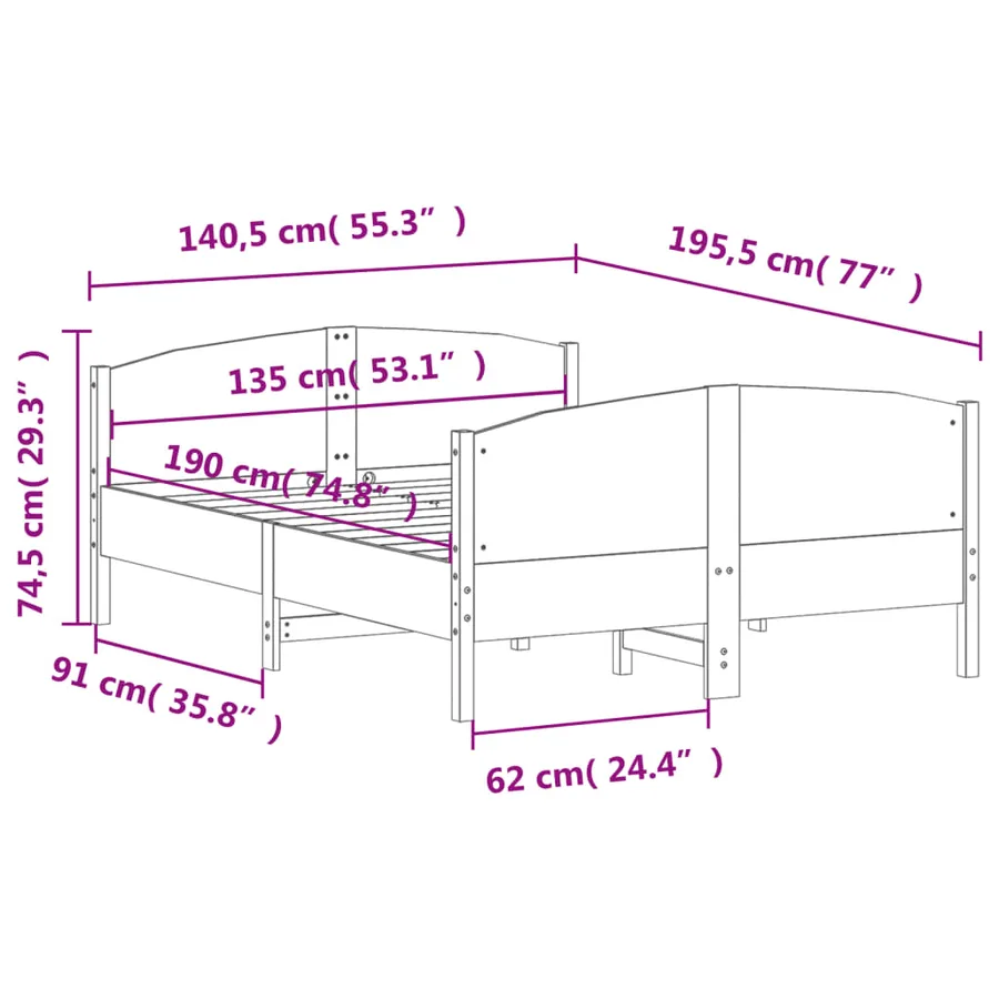 Cadre de lit avec tête de lit blanc 135x190 cm bois pin massif - 9