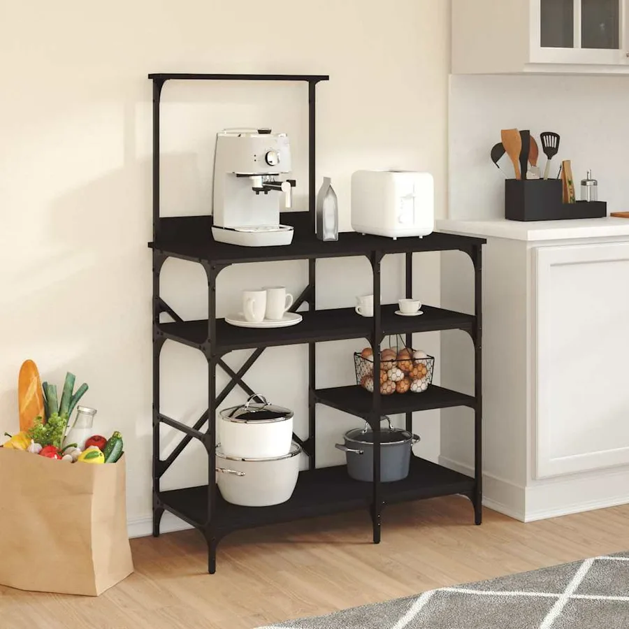 Support de boulanger noir 90x40x132 cm bois ingénierie et métal - 3