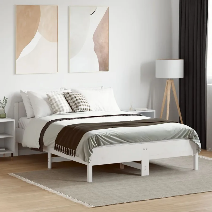 Cadre de lit sans matelas blanc 135x190 cm bois de pin massif - 3