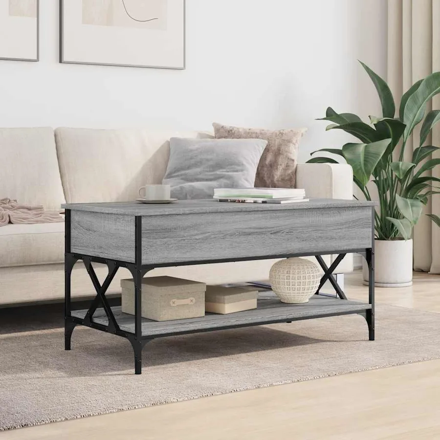 Table basse sonoma gris 100x50x50 cm bois d'ingénierie et métal - 3
