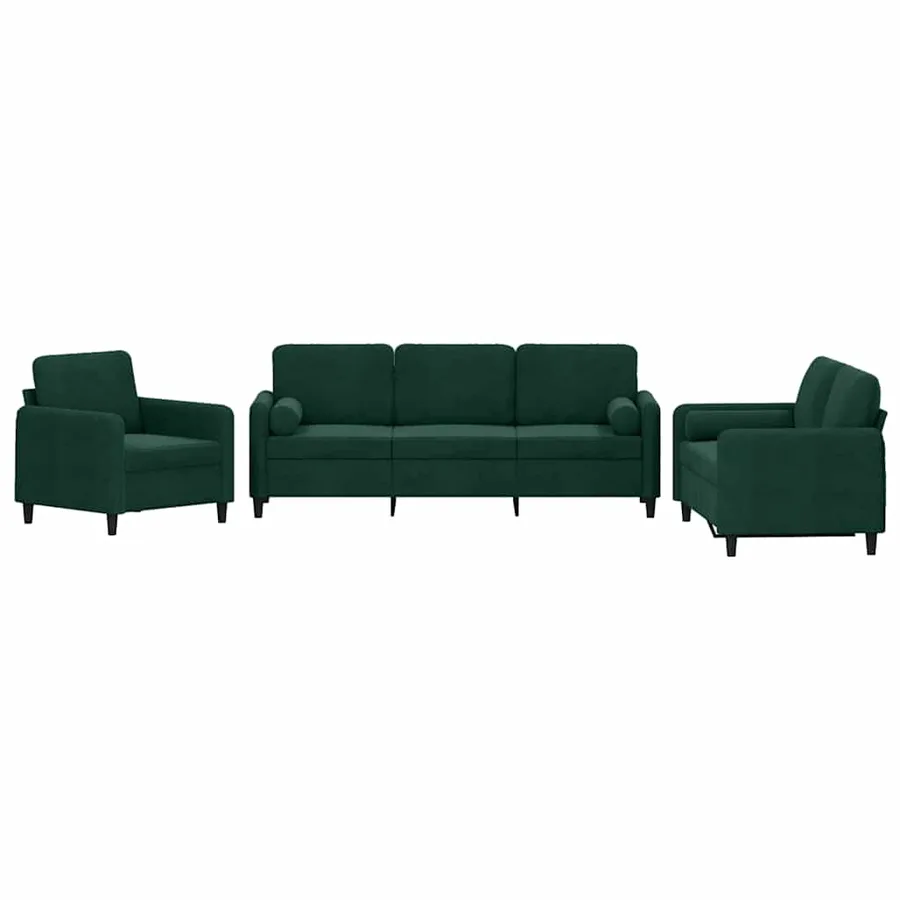 Ensemble de canapés 3 pcs avec coussins vert foncé velours - 2